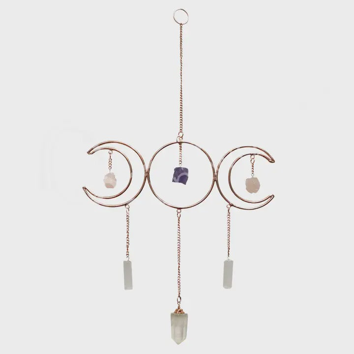Copper Wire Triple Moon w/Stones Window Hanger