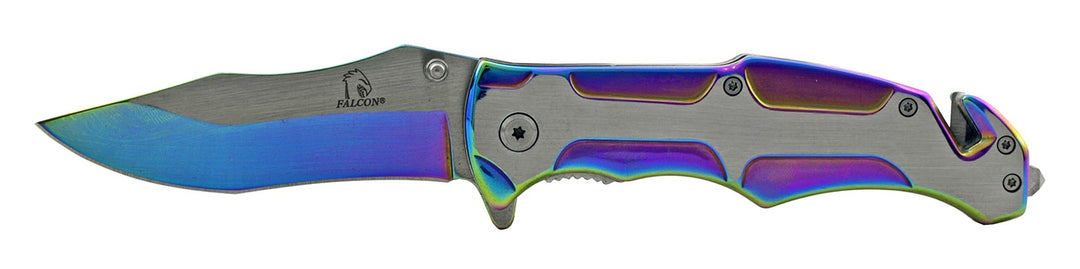 5" Heavy Duty Ultimate Stainless Steel Rescue Knife - Rainbow Titanium