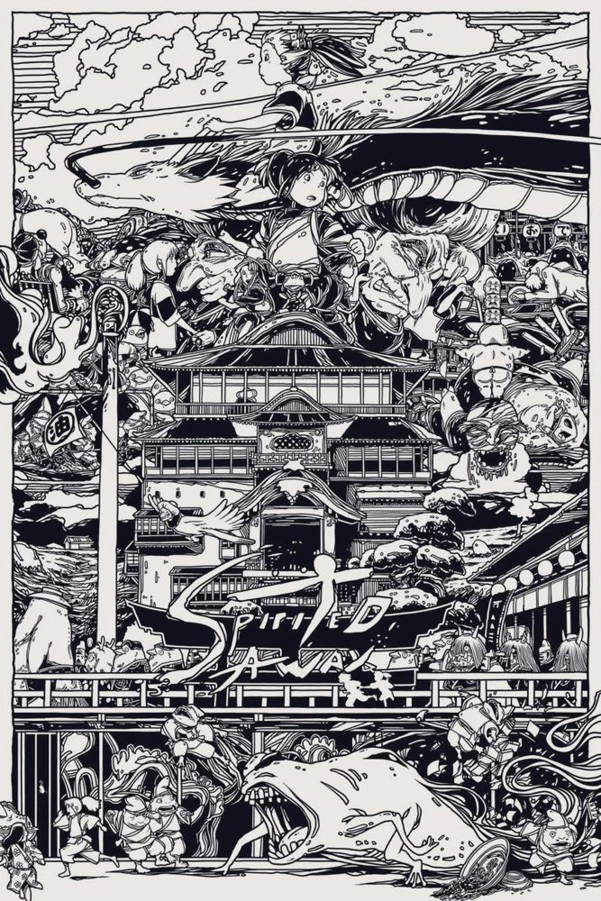 Spirited Away B&W Collage Poster