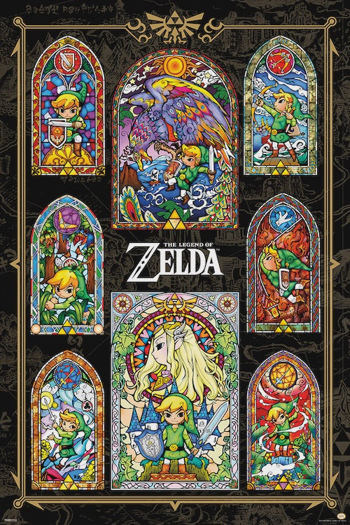 Zelda Black Stained Glass Collage Poster