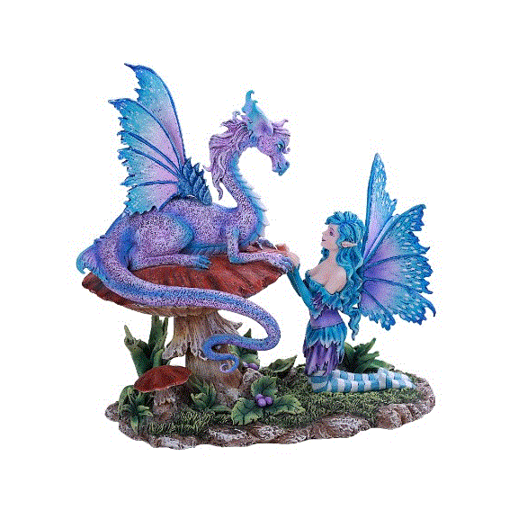 Amy Brown Companion Dragon to Blue Fairy on Mushroom Statue 12951