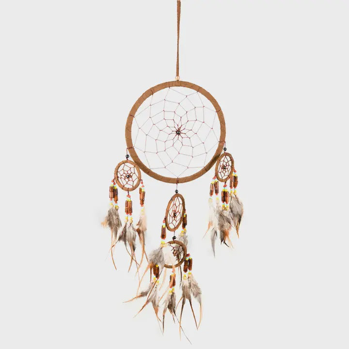 Mandala Brown Suede Dreamcatcher w/Feathers