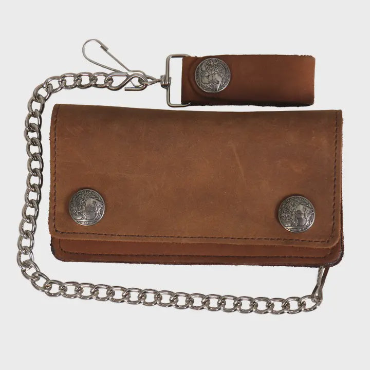 Hot Leathers - Bifold Brown Buffalo Nick Chain Wallet 286