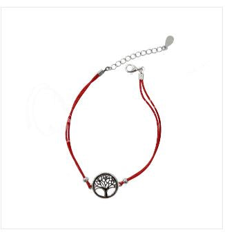 Sterling Silver w/Red Cord Bracelet - Tree of Life