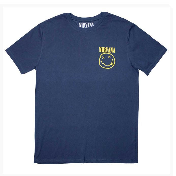 Nirvana Unisex T-Shirt - Mini Happy Face (Denim Blue)