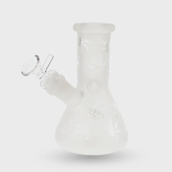 6" Frosted Glass Beaker Water Pipe With Leaves