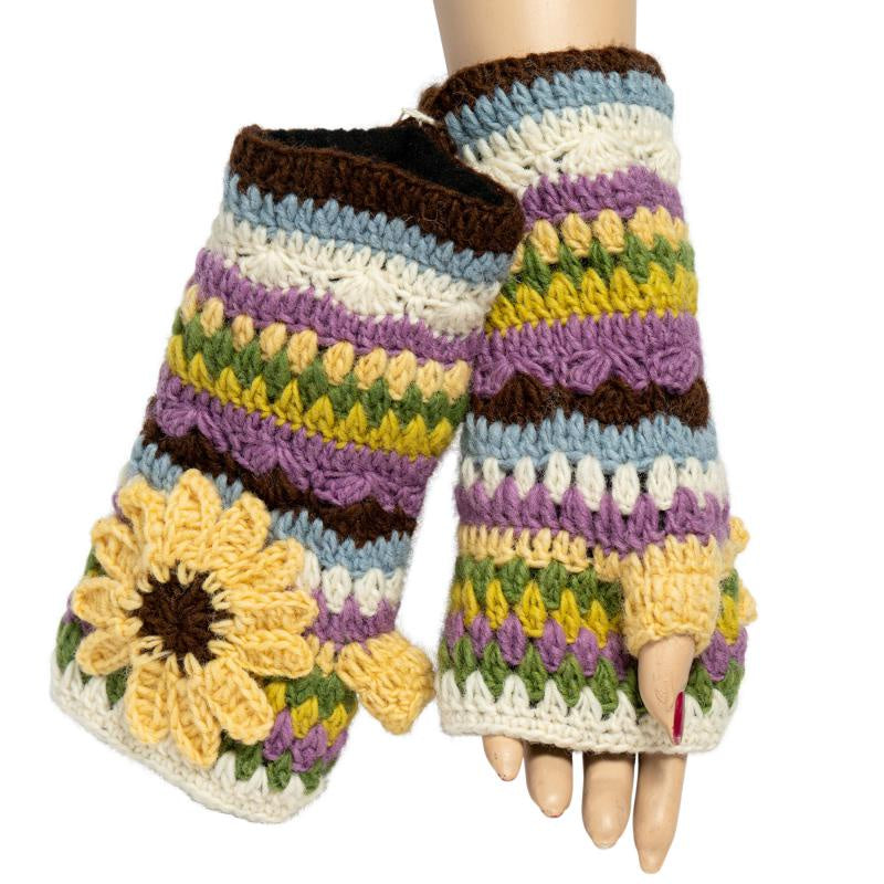 Fingerless Crochet Gloves w/Flower 6011