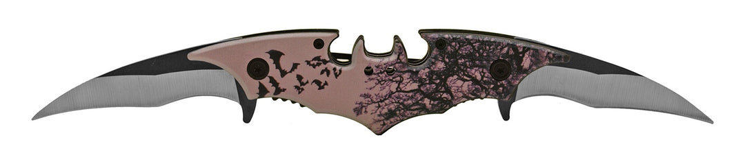 5.5" Dual Blade Batman Folding Pocket Knife with Belt Clip - Pink