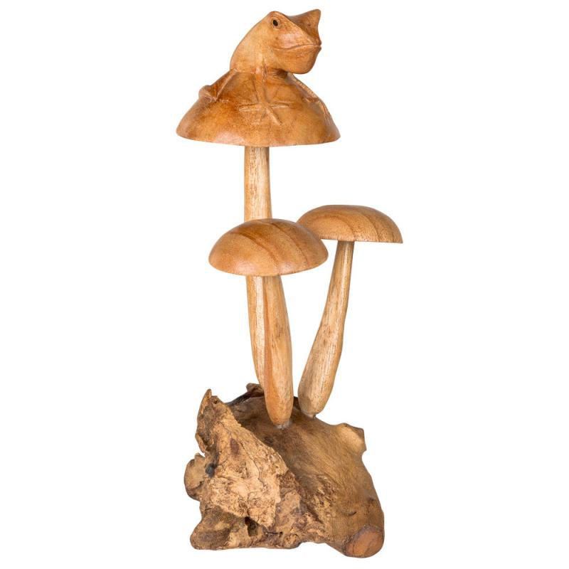 WOODEN FROG TOP OF MUSHROOM