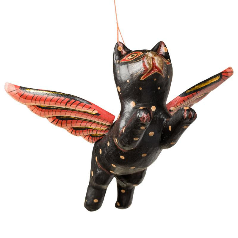 Hand Made Wooden Hanging Flying Cat 64423