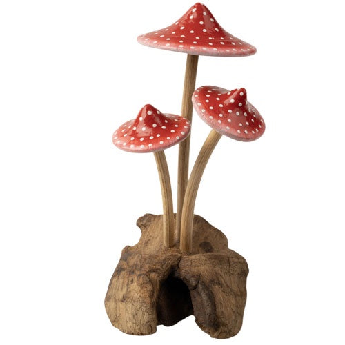 Wooden Red Cap 3 Mushrooms on Base - 64450
