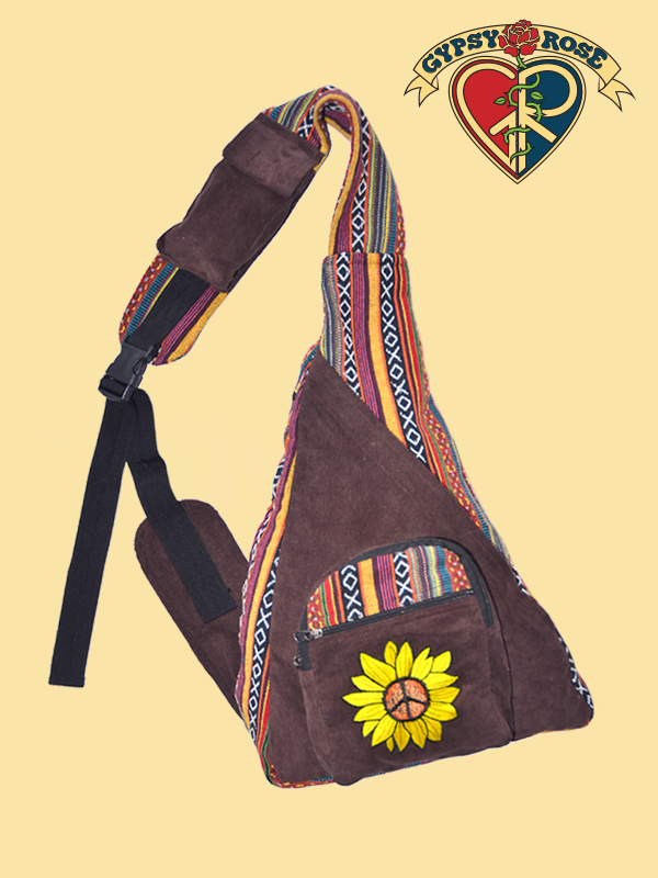 Peace Sunflower Emb Corduroy Gheri Sling Backpack