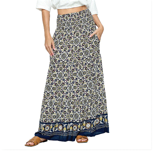 Yak & Yeti - Long Boho Floral Pattern Skirt