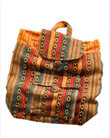 Earth Divas - Gheri Cotton Mini Backpack w/Yellow & Brown Stripes