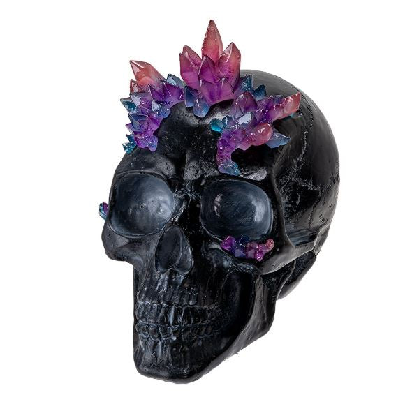 Black Skull w/Crystals Statue 16271