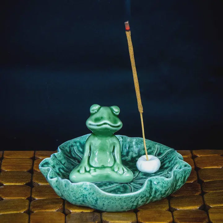Meditating Frog Ceramic Incense Holder 89753