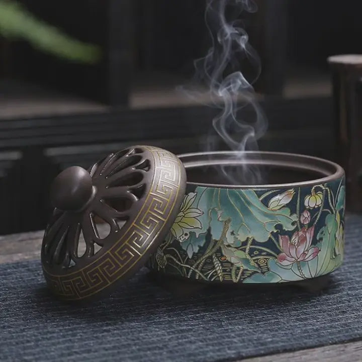 Ceramic/Enamel Incense Burner - Lotus 49995