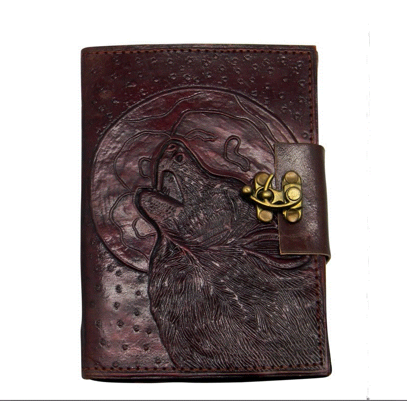 Wolf Moon Leather Embossed Journal 5 x 7 w/Metal Lock