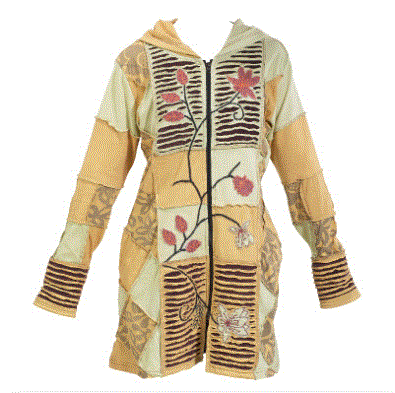 Path of the Spirits - Long Ribbed Floral Beige Jacket