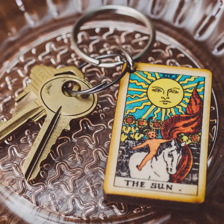 Tarot Card Full Color Wooden Keychain - The Sun