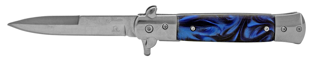 5" Stainless Steel Stiletto Folding Pocket Knife - Blue Marble