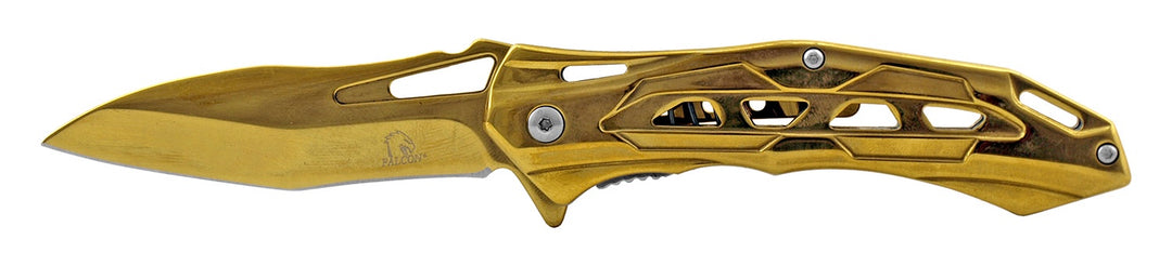 4.75" Sleek Stainless Steel Folding Pocket Knife with Belt Clip - Gold