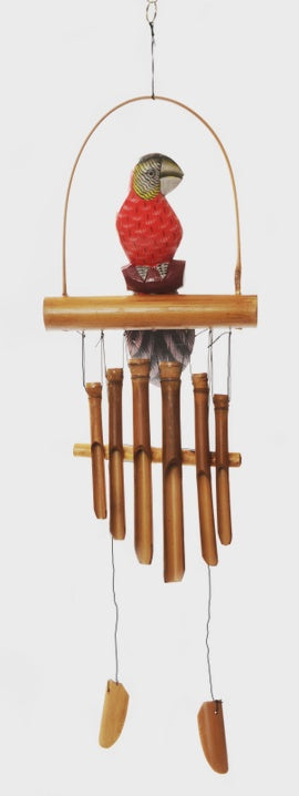 Wooden Parrot Wind Chime - Red