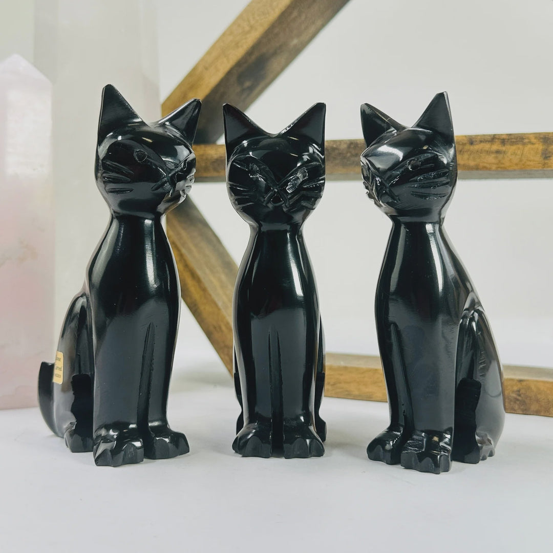 Black Onyx Hand Carved Crystal Cat