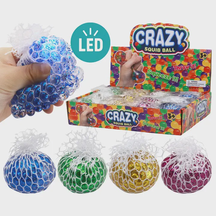 Led Light-Up Vented Mesh Glittery Water Bead Squishy Ball