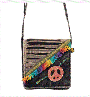 Paths of the Spirit - Black Razor Cut Peace Sign Crossbody Bag