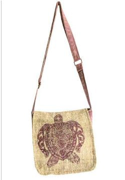 Turtle Print Hemp/Cotton Shoulder Crossbody Bag