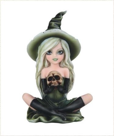 Witch Girl in Green w/Skull Statue 91973