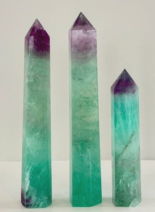 Natural Watermelon Fluorite Crystal Obelisk Tower