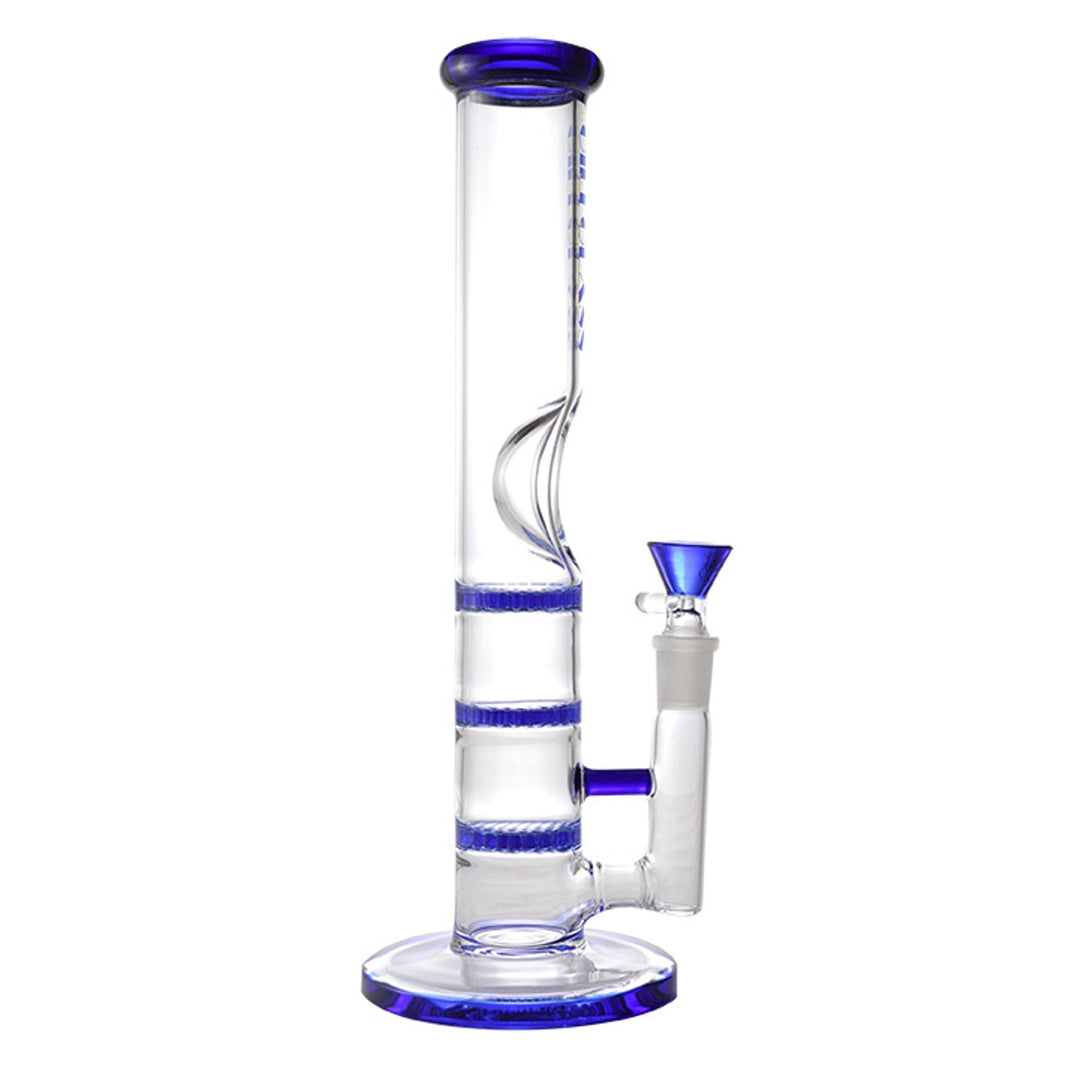 Glass Art - Watervase - Gili Glass - 14mm - 11in - Straight Tube - Stemless - Triple Honeycomb w/ Geometric Ice Pinch