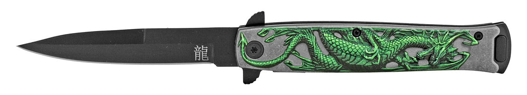 4.75" Embossed Dragon Folding Pocket Knife - Green