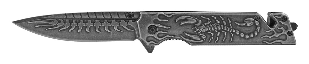 4" Adventure's Solid Steel Folding Pocket Knife - Embossed Scorpion