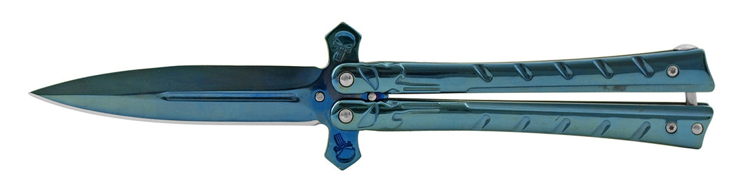 5.25" Full Stainless Steel Balisong Butterfly Folding Pocket Knife - Blue