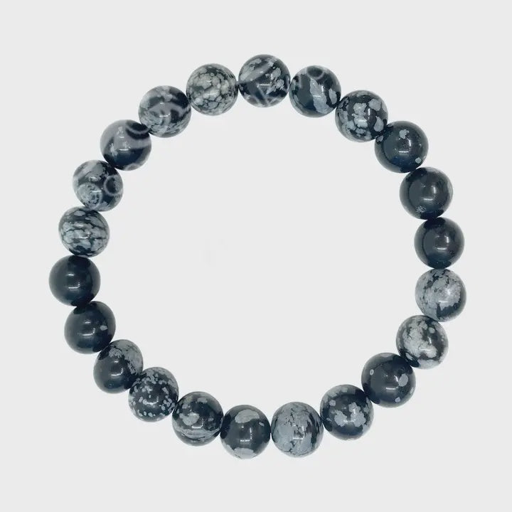 Snowflake Obsidian Elastic Beaded Bracelet
