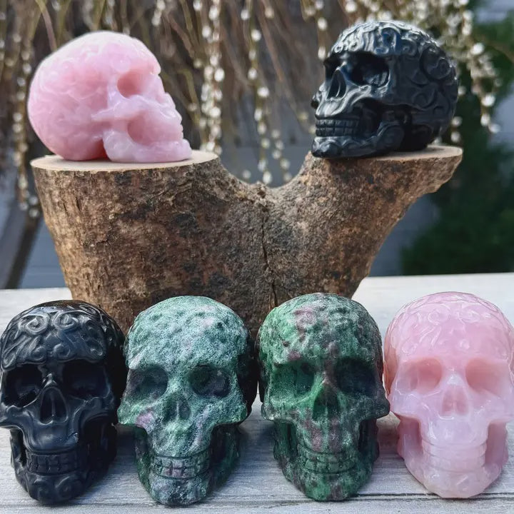 Natural Crystal Tribal Pattern Skull