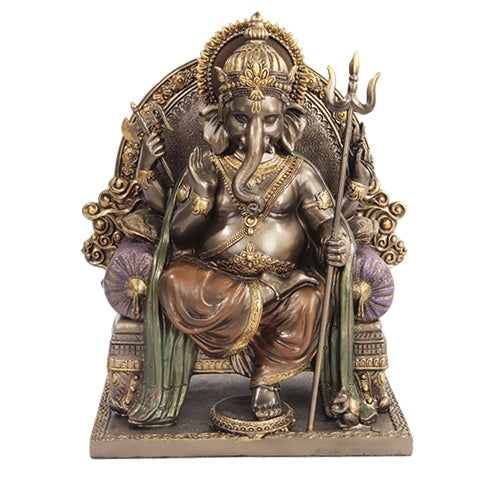 Ganesha Hindu God on Throne Statue 9765
