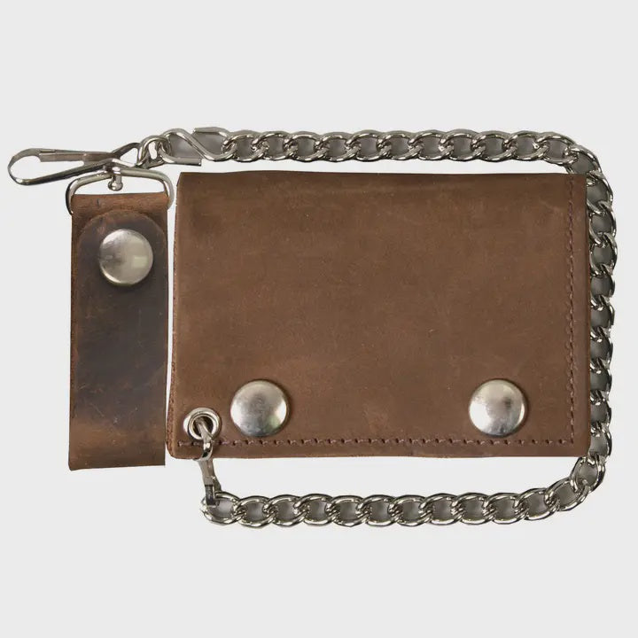 Hot Leathers - Distressed Brown Tri-Fold Leather Chain Wallet 127