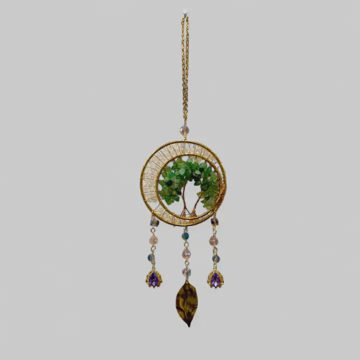 Dual Ring Trees of Life Gemstone Suncatcher w/Charms