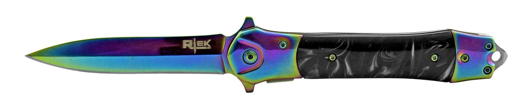 5.25" Traditional Spring Assisted Spear Point Folding Pocket Knife - Black and Titanium