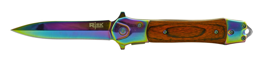 5.25" Traditional Spring Assisted Spear Point Folding Pocket Knife - Wood and Titanium