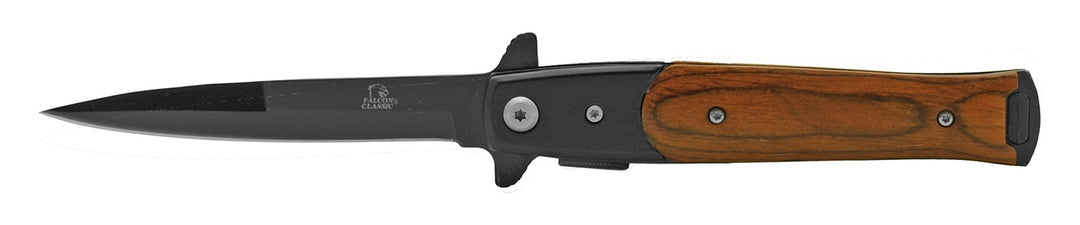 4.88" Spring Assisted Stiletto Style Spear Point Folding Pocket Knife - Western Cherry Wood