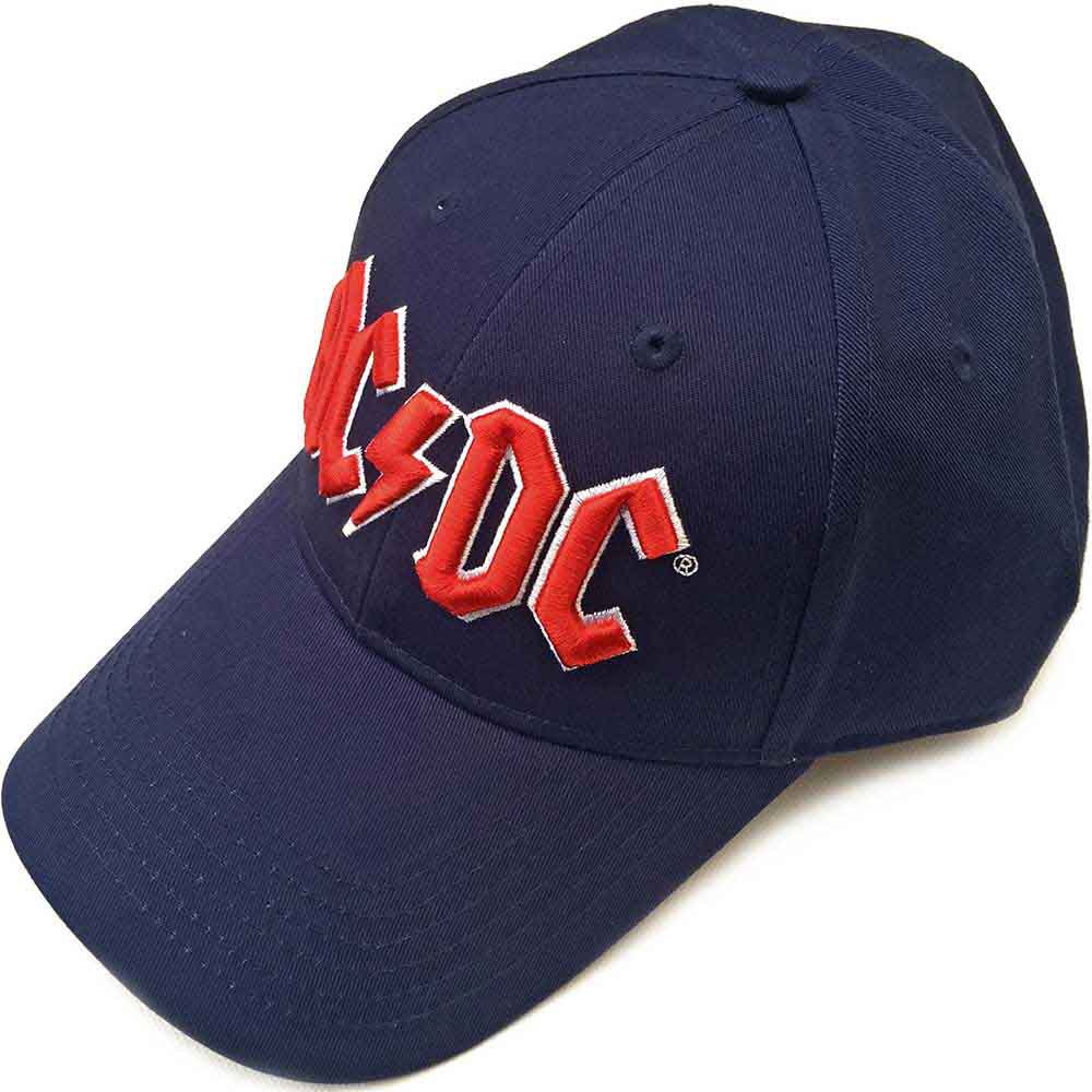 AC/DC UNISEX BASEBALL CAP: RED LOGO (NAVY BLUE)