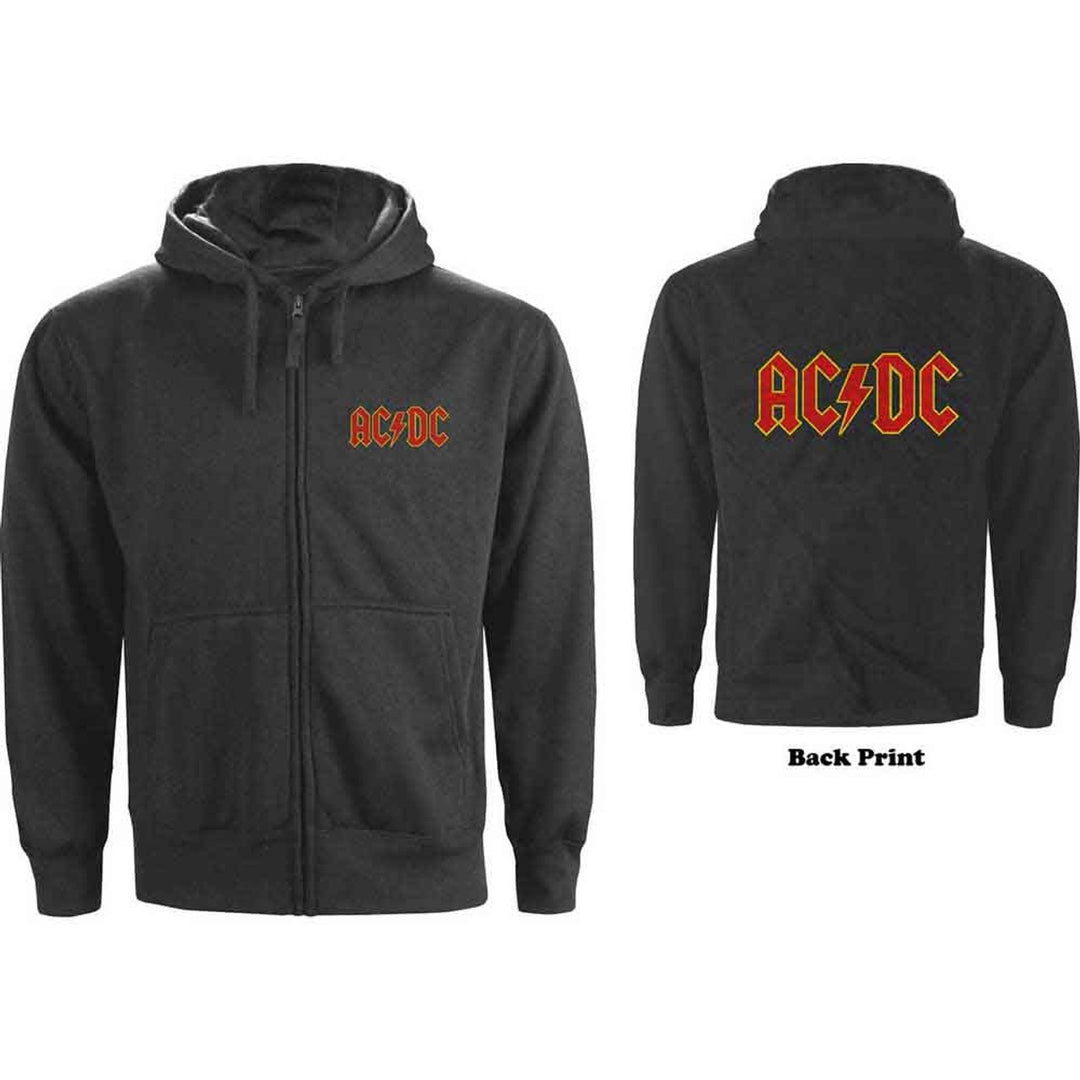 AC/DC Unisex Zipped Hoodie - Logo (Charcoal Grey)