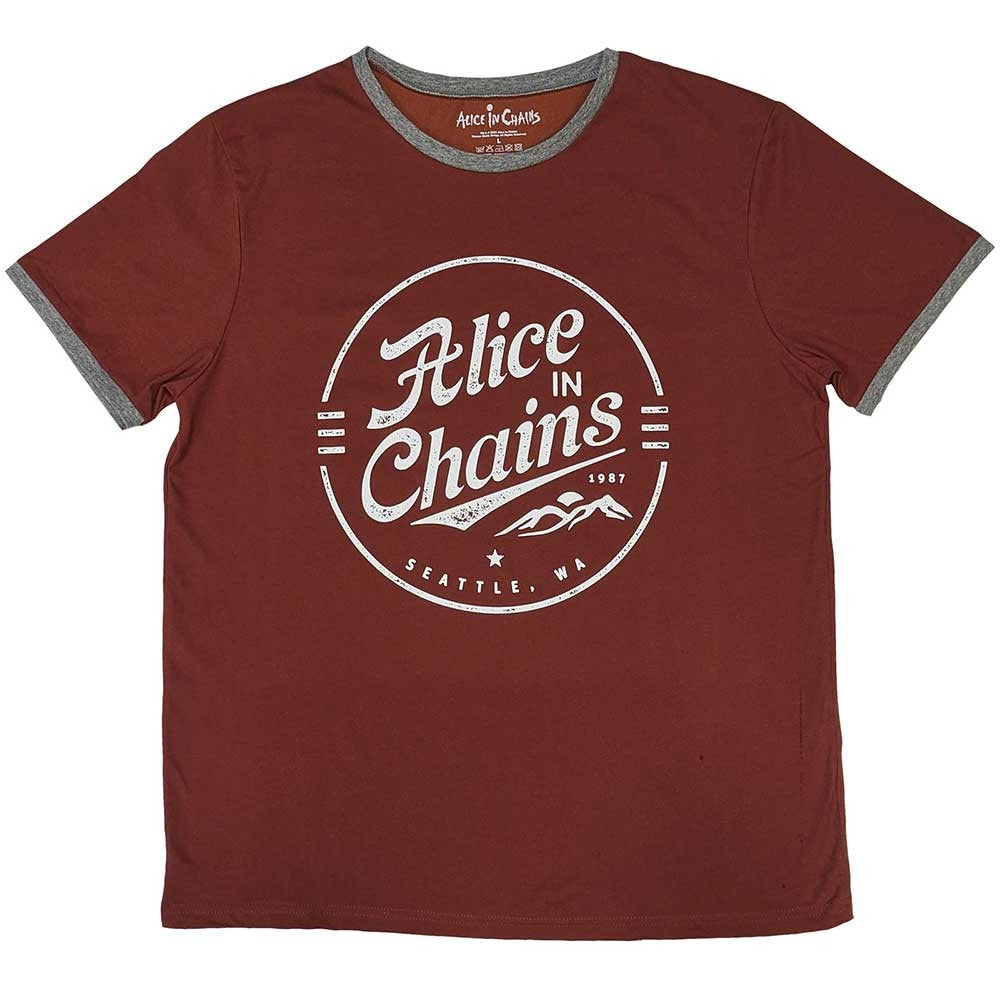 Alice In Chains Unisex Ringer T-Shirt - Circle Emblem (Red)