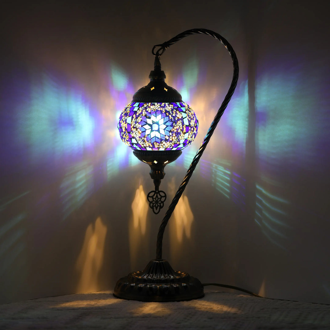 Marrakech Swan Neck Globe Shade Mosaic Moroccan Turkish Table Lamp
