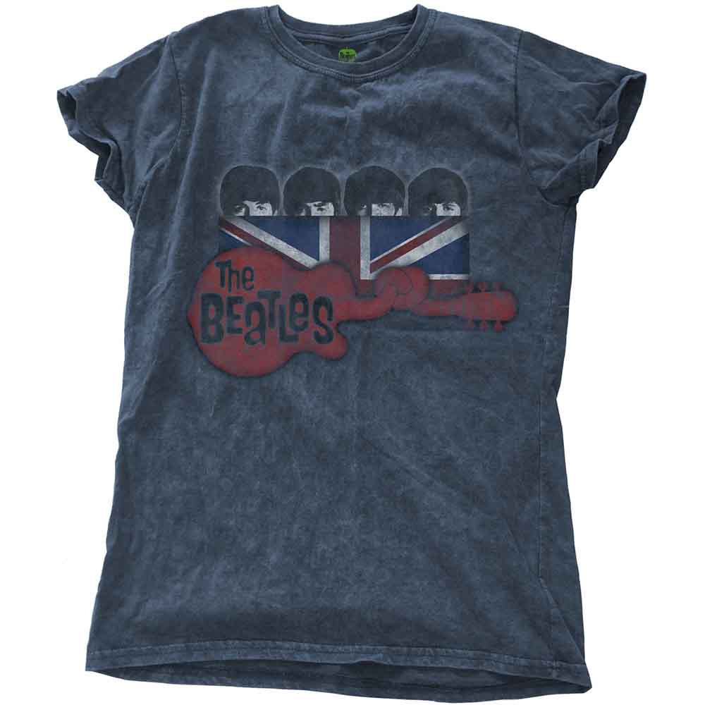 THE BEATLES LADIES T-SHIRT: GUITAR & FLAG (WASH COLLECTION)